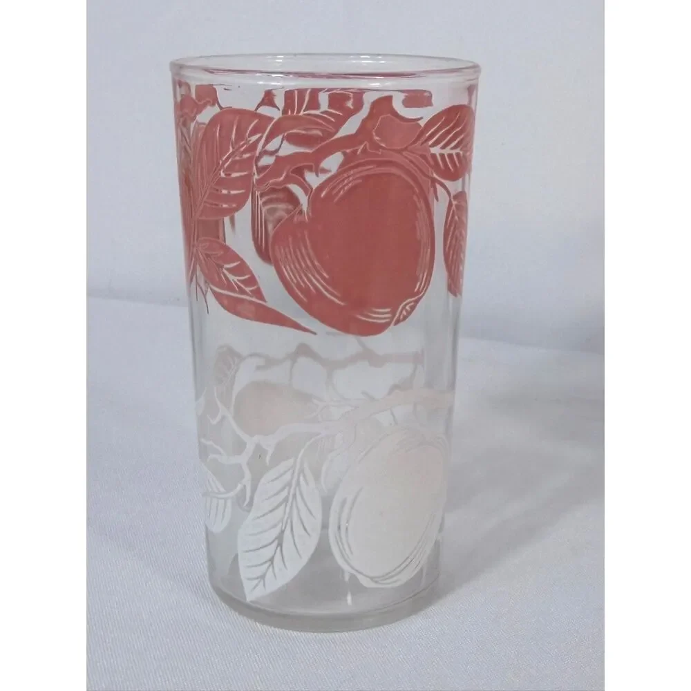 Vintage Swanky Swig Juice Glass Pink White Apples Leaves Tumbler Set 3